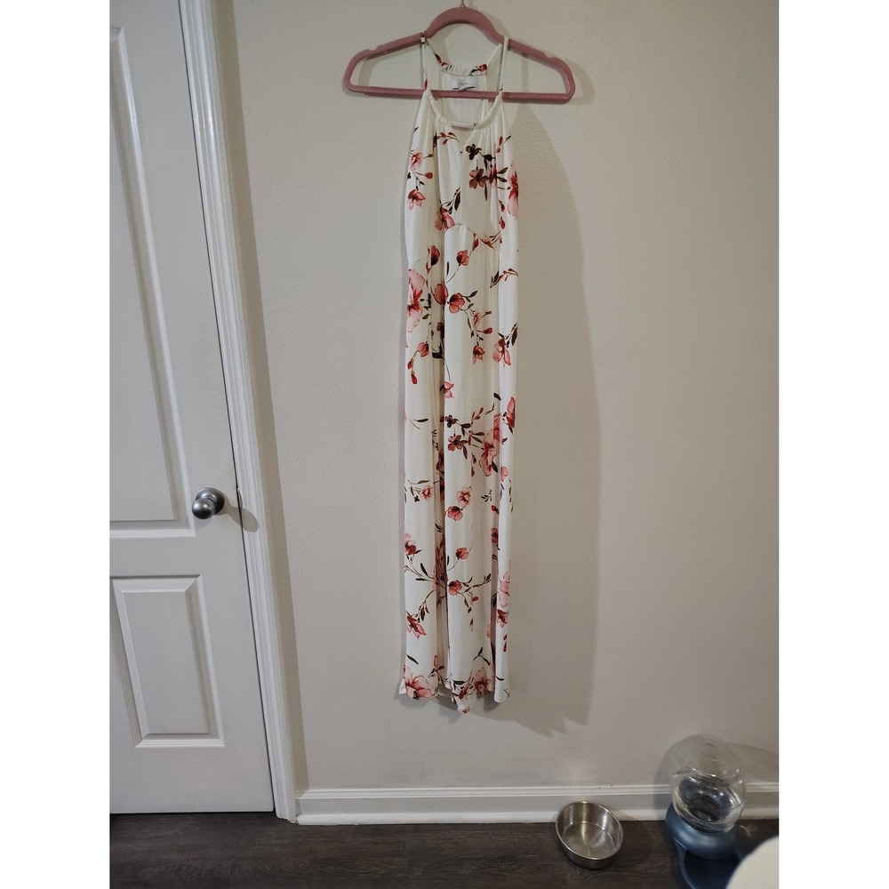 Candies Womens Floral Halter Maxi Dress Ivory Pink Flower Empire‎ Waist Small
